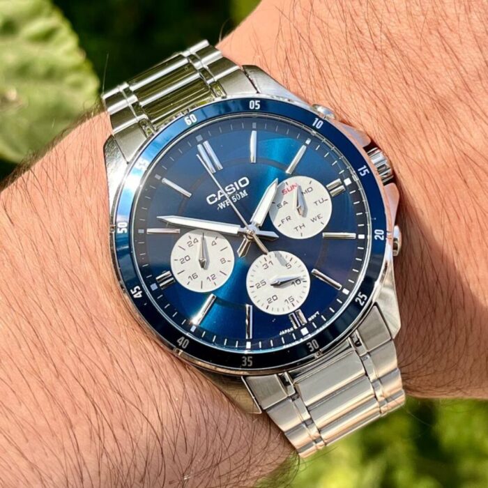 Casio Homme MTP-1374-2A3 Multifonctions Acier Cadran Bleu MTP-1374D-2A3 https://aiguilledeluxe.com original Algerie DZ