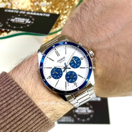 Casio  Homme MTP-1374D-7A2 Chronographe Bleu Acier Cadran Blanc MTP-1374D-7A2 https://aiguilledeluxe.com original Algerie DZ