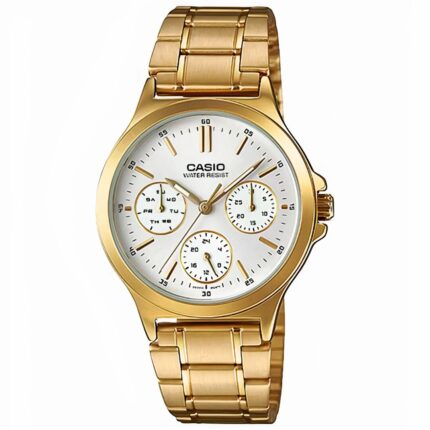 Casio Femme LTP-V300G-7A Élégante Acier Inoxydable Doré Cadran Blanc Multifonction LTP-V300G-7A https://aiguilledeluxe.com original Algerie DZ