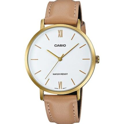 Casio Femme LTP-VT01GL-7B Raffinée Cadran Blanc Bracelet Cuir Marron LTP-VT01GL-7B https://aiguilledeluxe.com original Algerie DZ