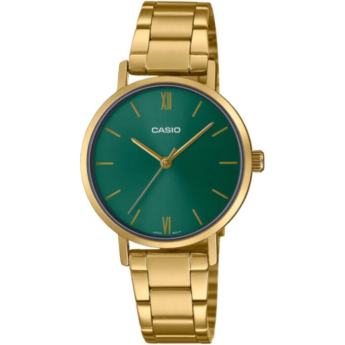 Casio Femme LTP-VT02G-3A Montre Raffinée Cadran Vert Bracelet Doré LTP-VT02G-3A https://aiguilledeluxe.com original Algerie DZ