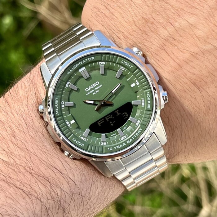 Casio Homme AMW-880D-3A Elégant Cadran Vert Analogique Digitale Acier Inoxydable Autonomie 10 Ans AMW-880D-3A https://aiguilledeluxe.com original Algerie DZ