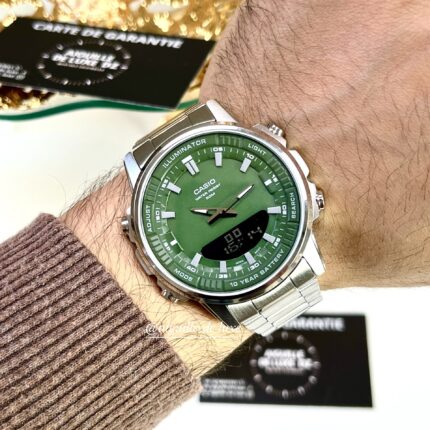 Casio Homme AMW-880D-3A Elégant Cadran Vert Analogique Digitale Acier Inoxydable Autonomie 10 Ans AMW-880D-3A https://aiguilledeluxe.com original Algerie DZ
