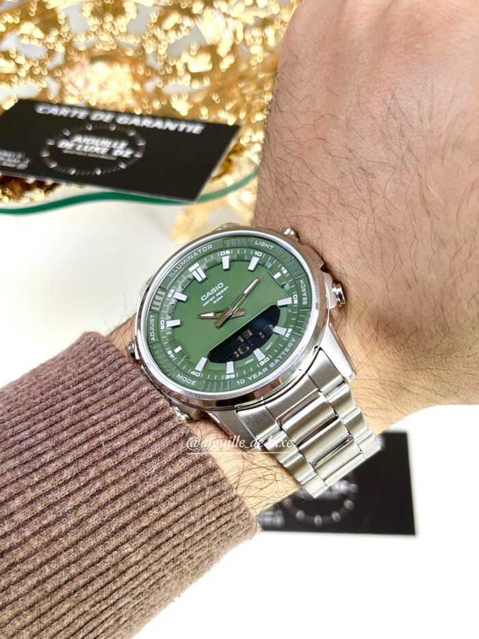 Casio Homme AMW-880D-3A Elégant Cadran Vert Analogique Digitale Acier Inoxydable Autonomie 10 Ans AMW-880D-3A https://aiguilledeluxe.com original Algerie DZ