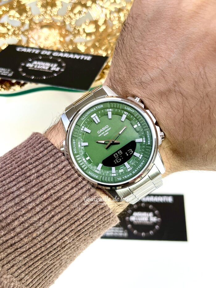 Casio Homme AMW-880D-3A Elégant Cadran Vert Analogique Digitale Acier Inoxydable Autonomie 10 Ans AMW-880D-3A https://aiguilledeluxe.com original Algerie DZ