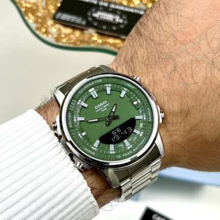 Casio Homme AMW-880D-3A Elégant Cadran Vert Analogique Digitale Acier Inoxydable Autonomie 10 Ans AMW-880D-3A https://aiguilledeluxe.com original Algerie DZ
