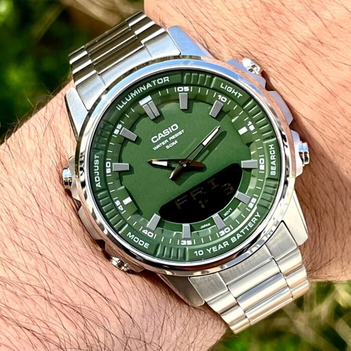 Casio Homme AMW-880D-3A Elégant Cadran Vert Analogique Digitale Acier Inoxydable Autonomie 10 Ans AMW-880D-3A https://aiguilledeluxe.com original Algerie DZ