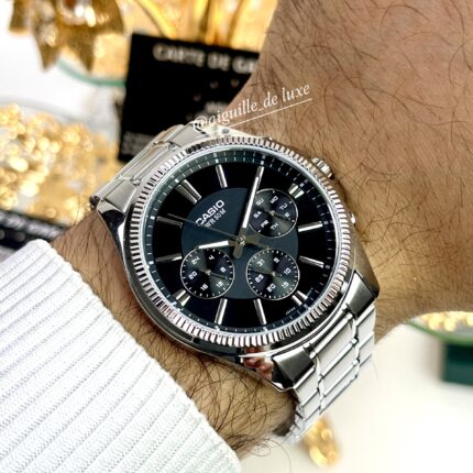 Casio Homme MTP-1375D-1A Chronographe Brillant Bracelet Acier Cadran Noir Élégant MTP-1375D-1A https://aiguilledeluxe.com original Algerie DZ