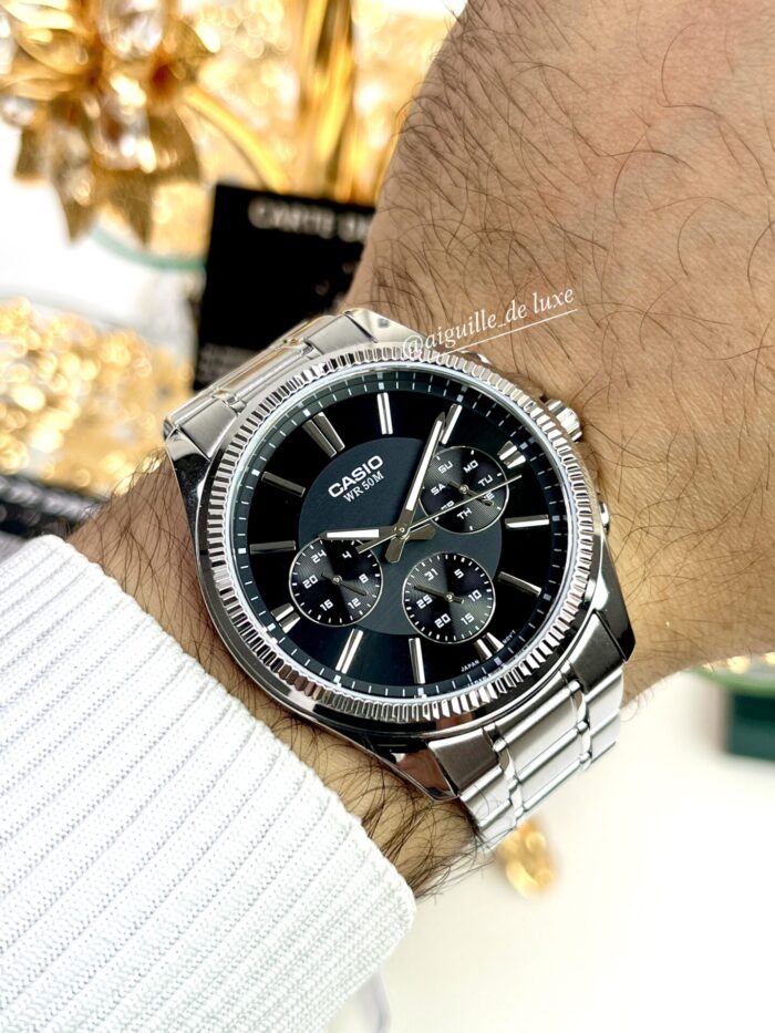 Casio Homme MTP-1375D-1A Chronographe Brillant Bracelet Acier Cadran Noir Élégant MTP-1375D-1A https://aiguilledeluxe.com original Algerie DZ