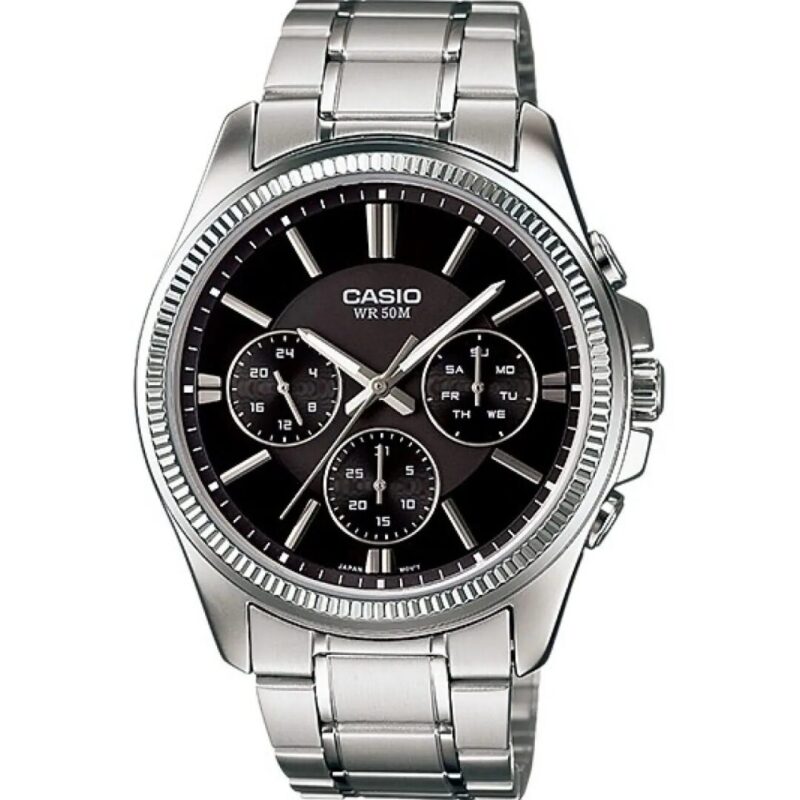 Casio Homme MTP-1375D-1A Chronographe Brillant Bracelet Acier Cadran Noir Élégant MTP-1375D-1A https://aiguilledeluxe.com original Algerie DZ