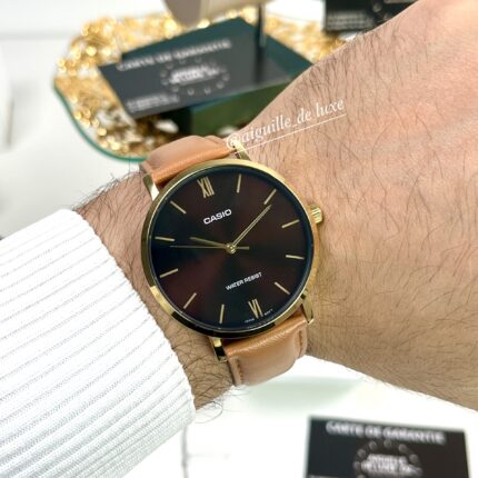 Casio Homme MTP-VT01GL-5B Élégante Boîtier Doré Bracelet Cuir Marron MTP-VT01GL-5B https://aiguilledeluxe.com original Algerie DZ