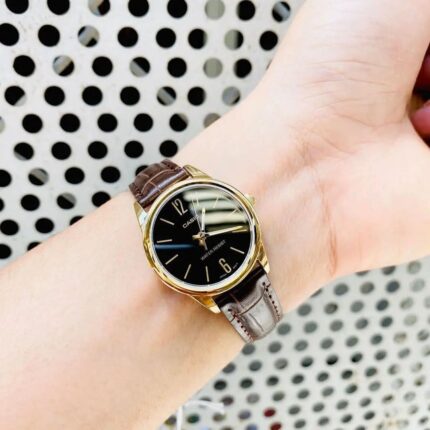 Casio Femme LTP-V005GL-1A Dorée Bracelet Cuir Marron Cadran Noir LTP-V005GL-1B https://aiguilledeluxe.com original Algerie DZ