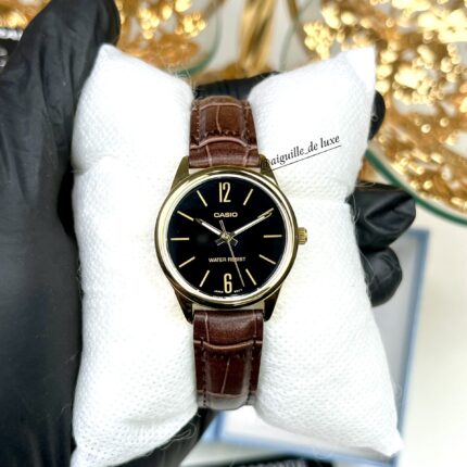 Casio Femme LTP-V005GL-1B Dorée Bracelet Cuir Marron Cadran Noir (Copie) LTP-V005GL-1B-1 https://aiguilledeluxe.com original Algerie DZ