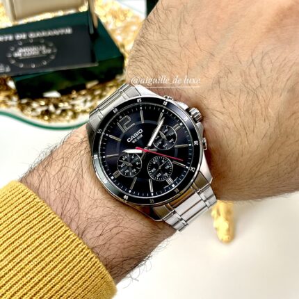 CASIO HOMME MTP-1374D-1A Acier Inoxydable Cadran Noir Multifonctions 50m MTP-1374D-1A https://aiguilledeluxe.com original Algerie DZ
