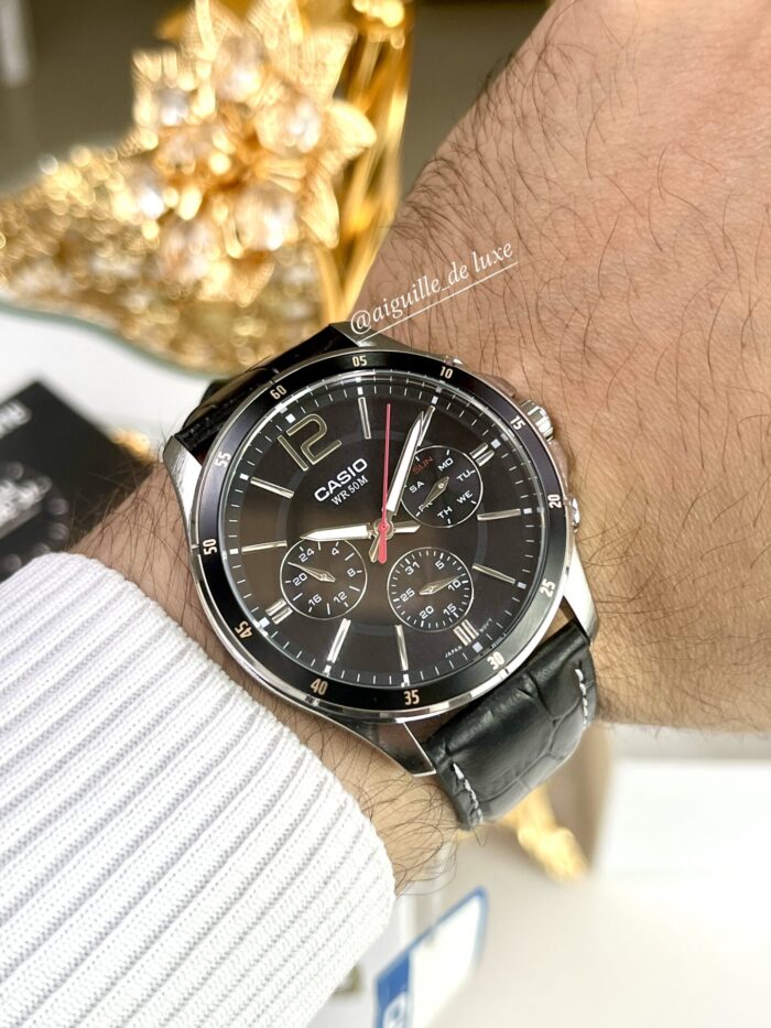Casio Homme MTP‑1374L‑1A Chrono Classique Cuir Noir Jour/Date MTP-1374L-1A https://aiguilledeluxe.com original Algerie DZ