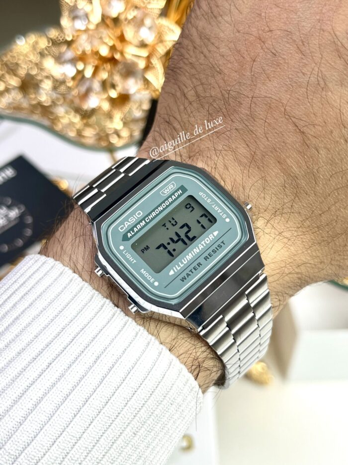 Casio Unisexe A168WA-3AY Digitale Acier Look Vintage Cadran Vert A168WA-3AY https://aiguilledeluxe.com original Algerie DZ