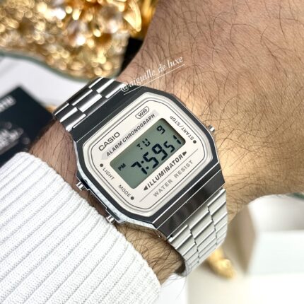 Casio Unisexe A168WA‑8AY Digitale Acier Rétro Cadran Beige Clair A168WA-8AY https://aiguilledeluxe.com original Algerie DZ