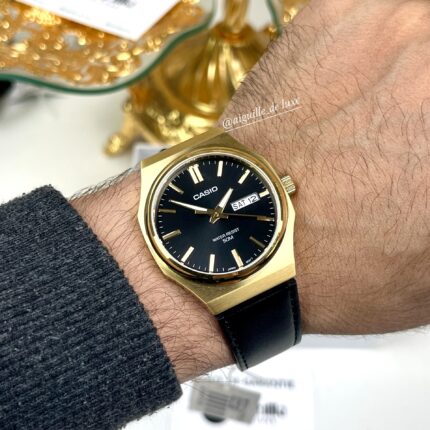 Casio Homme MTP-E735GL-1A – Montre Dorée Élégante Bracelet Cuir Noir MTP-E735GL-1A https://aiguilledeluxe.com original Algerie DZ